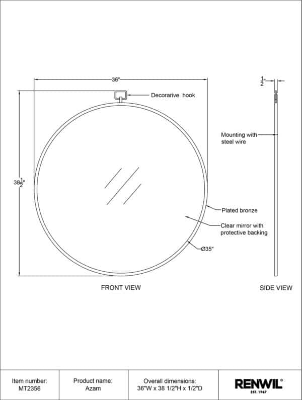spec sheet for circle mirror