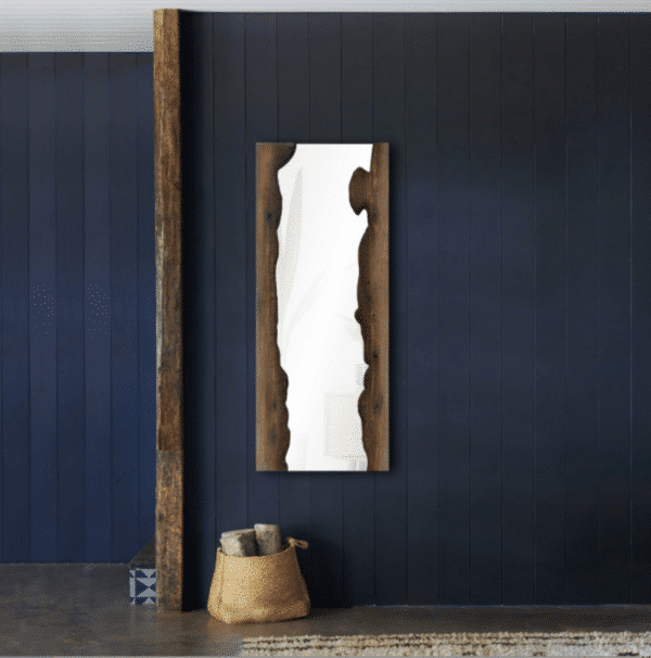 natural wood framed mirror wall art