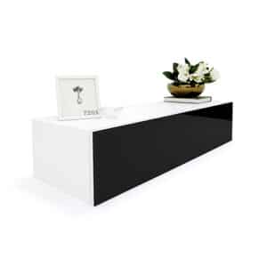 black and white floating media stand