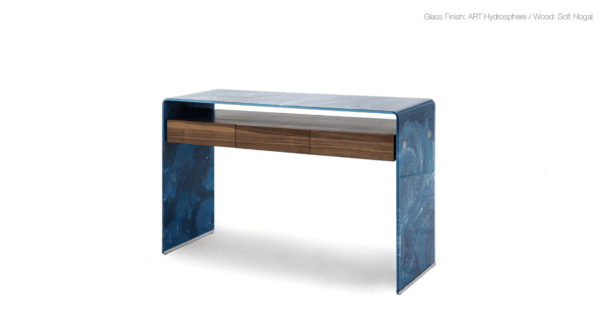Blue and wood glass console table luxury