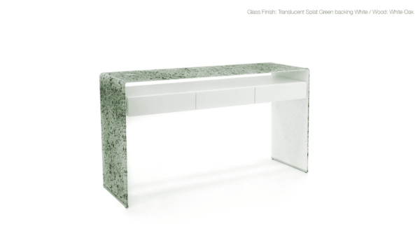 green and white console table