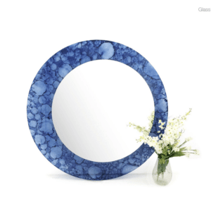 blue water pattern glass mirror round