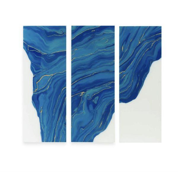 triptych 3 panel glass art white and blue ocean