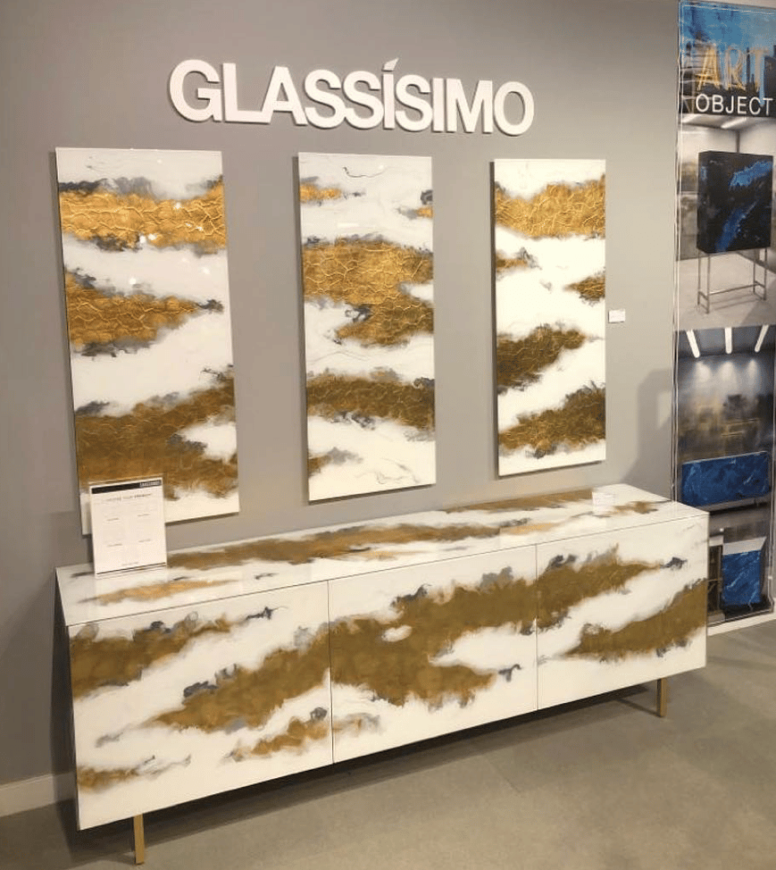 glassisimo triptych 3 panel gold and white