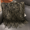 Black leather and gold fringe throw pillow