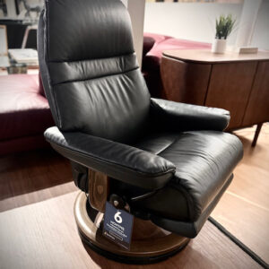 dark blue grey stressless power recliner pictures at Forma Furniture in Fort Collins angled view