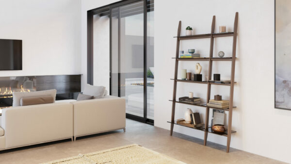 stiletto-570012-preconfigured-modern-leaning-ladder-shelf-system-bdi-furniture-walnut-hero
