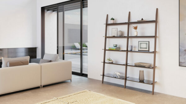 stiletto-570022-preconfigured-modern-leaning-ladder-shelf-system-bdi-furniture-walnut-hero